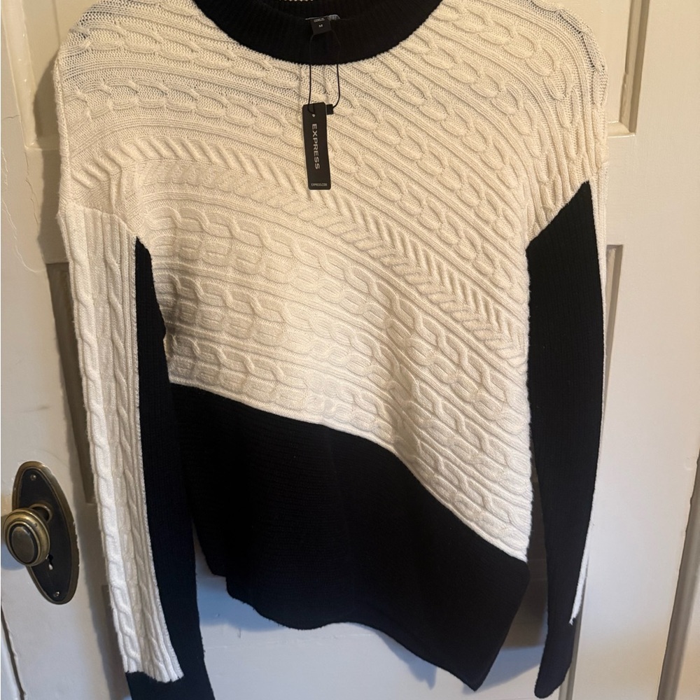 Express Black and White Cable Knit Sweater